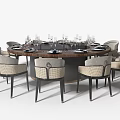 Elegant Round Dining Table Set With Upholstered Chairs And Tableware Arrangement 3d model