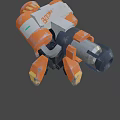 Orange And White Mechanical Weapon Featuring ATOM Logo Worn Details Claw Shaped Base 3d model