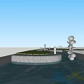 Garden Ornament Design With Water Feature Stone Platform Green Grass And White Spherical Decorations
