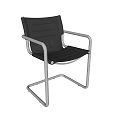 Modern Black Leather Office Chair With Silver Metal Frame And Armrests