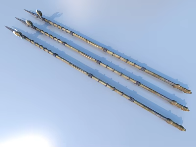 Three Decorative Metal Spears With Ornate Detailed Designs And Ancient Craftsmanship 3d model