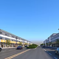 Commercial Street View With Modern Buildings Cars And Greenery On Both Sides