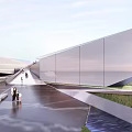 Striking Modern Sales Office Building Featuring Geometric Glass Facade Open Plaza And Pedestrian Walkway
