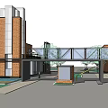 Vanke Sales Office Building With Glass Bridge Brick Exterior Entrance And Surrounding Cars Pedestrians