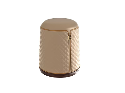 Elegant Beige Quilted Stool With Gold Buckle And Dark Brown Base Design 3d model