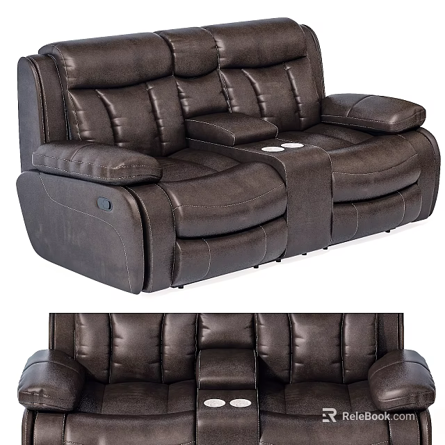 Comfortable Brown Leather Two Seater Sofa With Modern Design Reclining Function And Cup Holder 3d model