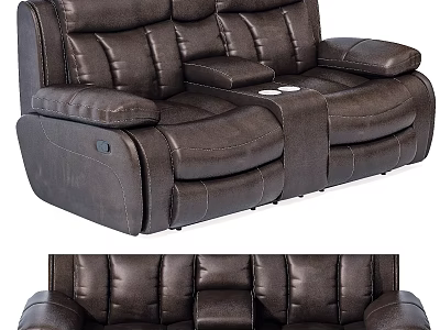 Comfortable Brown Leather Two Seater Sofa With Modern Design Reclining Function And Cup Holder 3d model