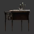 Vintage Wooden Desk With Books Candle Holder Scroll And Magnifying Glass