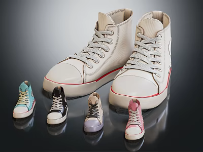 Large White High Top Lace Up Shoes and Small Colorful High Top Shoes Collection 3d model