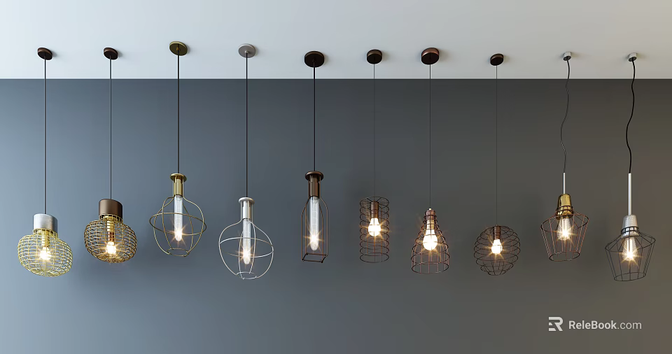 Unique Modern Pendant Lights With Metal Frames And Glass Shades For Interior Decor 3d model 