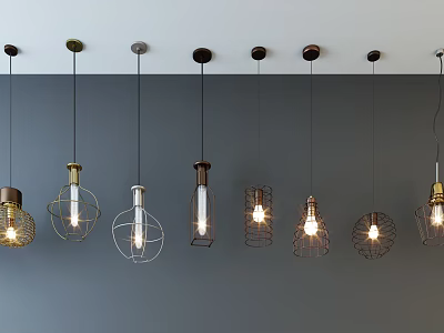 Unique Modern Pendant Lights With Metal Frames And Glass Shades For Interior Decor 3d model