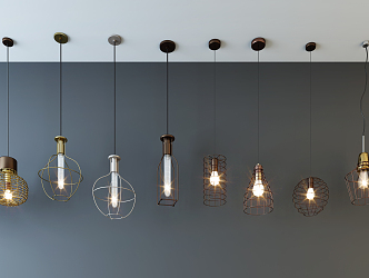 Industrial LOFT chandelier stylish simple metal chandelier combination 3d model