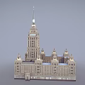 Elegant Grand Classical Hotel Building With Spire And Symmetrical Illuminated Facade