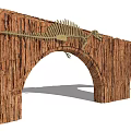 Wooden Entrance Gate With Arch Structure And Dinosaur Skeleton Ornament