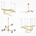 Modern Geometric Chandeliers With Gold Metal Frames And Multiple Pendant Lights 3d model