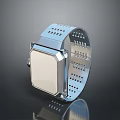 Modern Minimalist Silver Square Watch with Metal Perforated Strap Smooth Surface Design 3d model