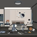 Cozy Kids Room Interior With Moon Star Wall Decor Stuffed Animals Bed And Toys