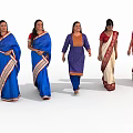 Women Posing In Traditional Sari And Kurta Outfits With Colorful Patterns