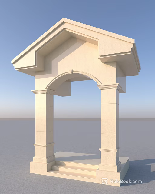 Elegant White Stone Arched Storefront Entrance with Columns and Classic Design Structure 3d model 