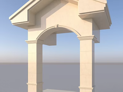 Elegant White Stone Arched Storefront Entrance with Columns and Classic Design Structure 3d model