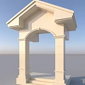 Elegant White Stone Arched Storefront Entrance with Columns and Classic Design Structure 3d model