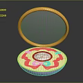 Elegant Open Cosmetic Compact Case With Orange Purple Yellow Design Circular Center And Decorative Patterns