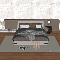 Modern Double Bedset Nightstand Chandelier 3d model