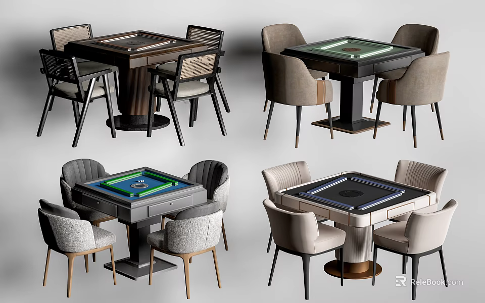 Elegant Modern Entertainment Tables With Comfortable Chairs And Various Tabletop Designs 3d model 