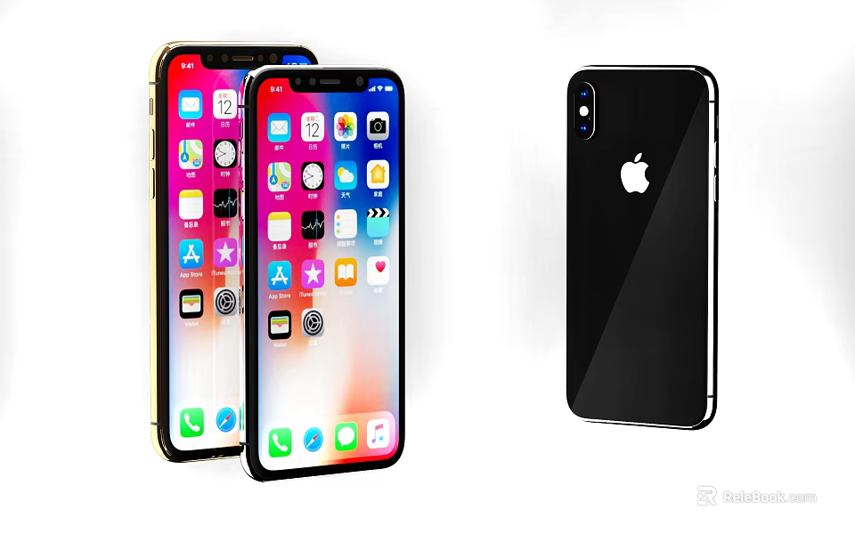 Apple Smartphones With Colorful Screen Displaying App Icons And Glass Back Design Front Back Views 3d model 