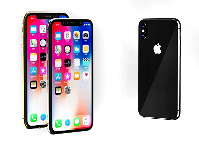 Apple Smartphones With Colorful Screen Displaying App Icons And Glass Back Design Front Back Views 3d model