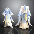 Elegant Traditional Robes With Blue White Gradient Flowing Sleeves And Decorative Sashes
