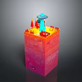 Colorful Layered 3D Structure with Top Platform UFO Red Cones and Small Fences