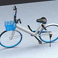 Modern White Frame Bicycle with Blue Front Basket Black Seat Blue Rims and Black Handlebars