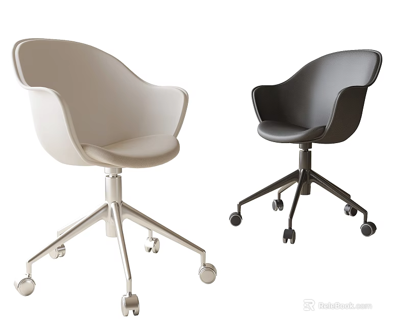 Ergonomic Office Chair with Curved Backrest Light Dark Colors Metal Base Swivel Wheels 3d model 