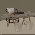 Transparent Textured Tea Table Set With Golden Legs Black Chair And White Cushion