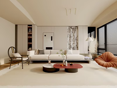 Modern Living Room Interior With White Sofa Round Coffee Tables Floor Lamp And Artwork 3d model