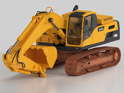 Volvo Yellow Crawler Excavator With Large Bucket For Construction Work 3d model