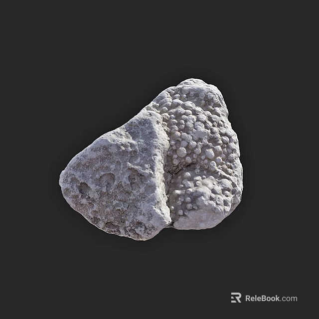 Grayish White Natural Stone With Uneven Surface Texture And Holes On Black Background 3d model 