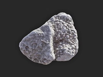Grayish White Natural Stone With Uneven Surface Texture And Holes On Black Background 3d model