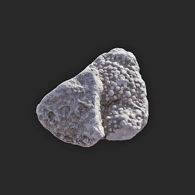 Grayish White Natural Stone With Uneven Surface Texture And Holes On Black Background 3d model