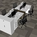 Modern Office Workstation Desk With White Surface Black Chairs And Computer Monitors 3d model