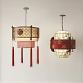 Traditional Chinese Style Hanging Chandeliers With Red Tassels And Intricate Decorative Patterns