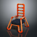 Unique Tubular Chair Design With Orange And Wooden Frame Dark Blue Seat