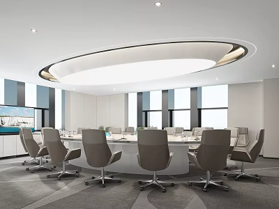 Modern Conference Room Interior With Round Table Grey Chairs And Windows 3d model