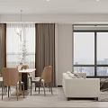 Modern Kitchen Interior With White Cabinets Stainless Steel Refrigerator And City View Windows