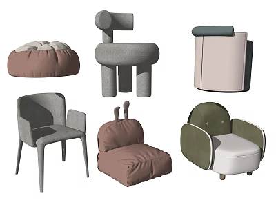 Various Stylish Children's Chairs With Cute Modern Designs And Colorful Padded Seats 3d model