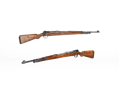 Two Vintage Rifles With Wooden Stock And Metal Parts Display On White Background 3d model