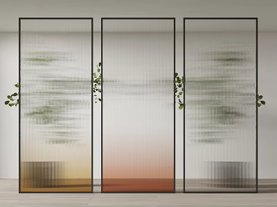 Modern Interior Partition With Vertical Stripe Design Gradient Orange Pink And Green Plant Decoration 3d model