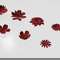 Multiple Red Flower Shaped Hanging Pendants With White Background And Shadows 3d model
