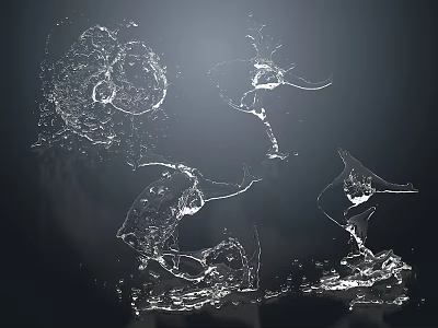 Modern Water Fountain With Dynamic Water Flow And Artistic Reflections On Dark Background 3d model